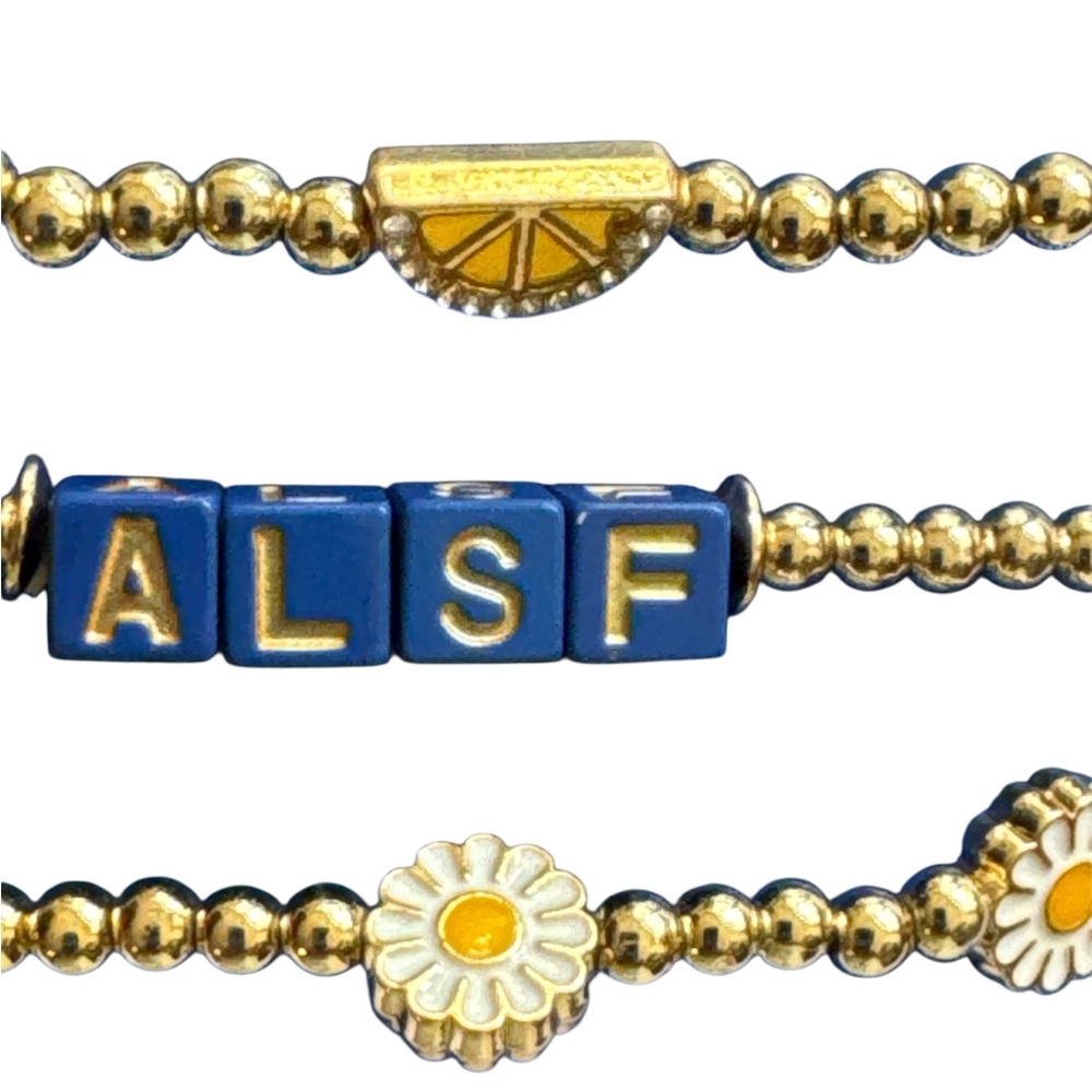 Alex’s lemonade stand Gold and Blue Beaded Bracelet three-piece set with Charms